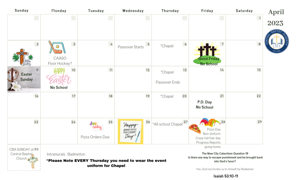 School Calendar April 2023