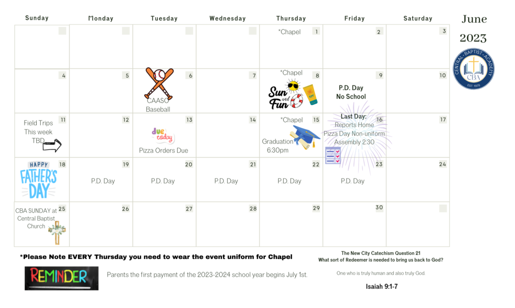 School Calendar June 2023
