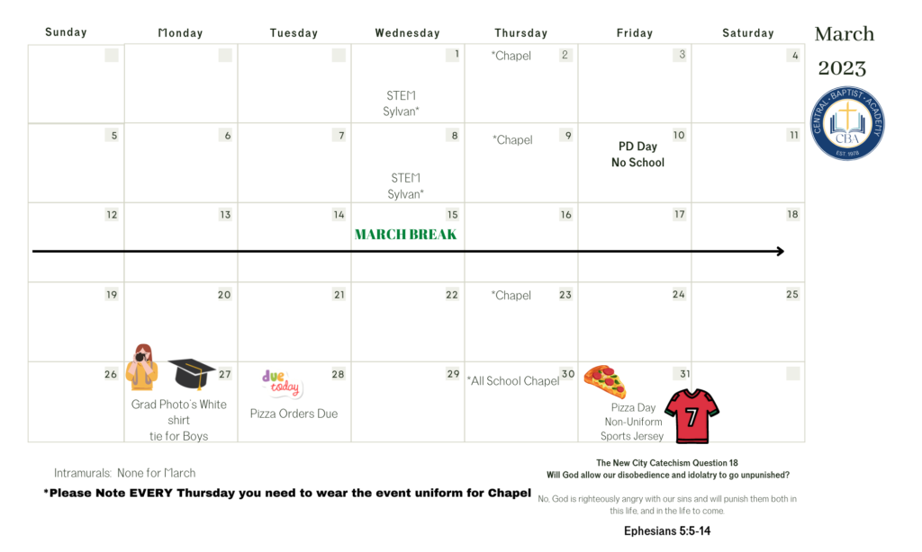 School Calendar March 2023