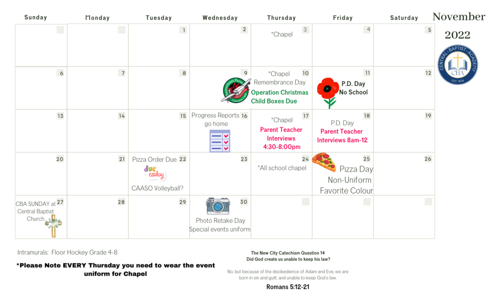 School Calendar November 2022
